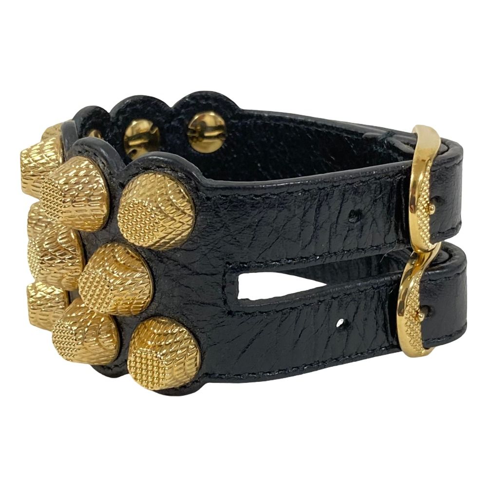 Balenciaga Giant Studs Leather Bracelet Bangle Black — view 2