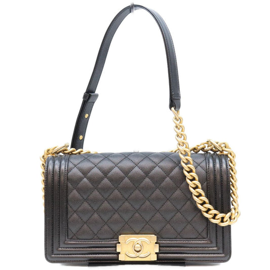 Chanel Black Caviar Gold Boy 25 Bag