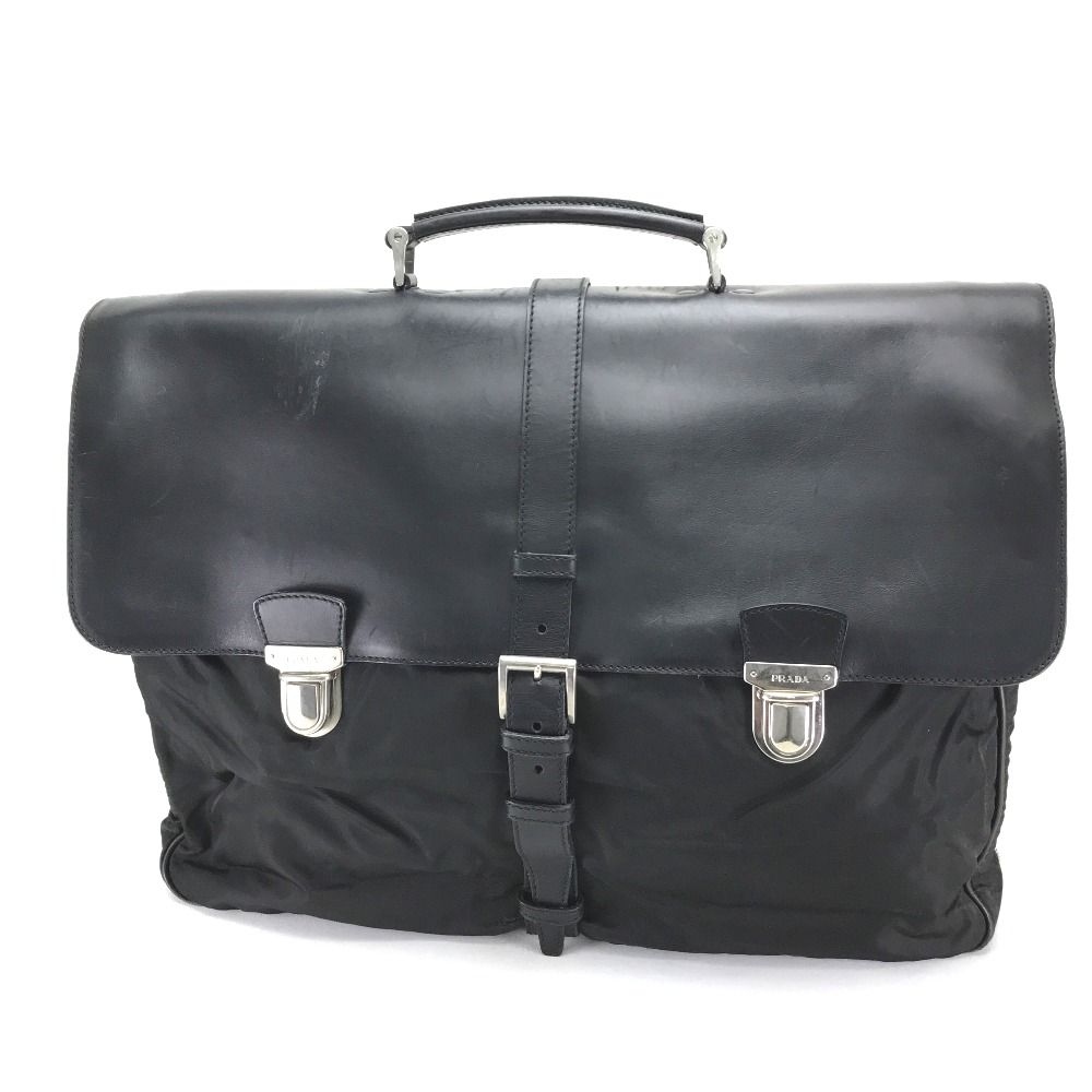 Prada Handle Vintage Nylon Leather Black Handbag