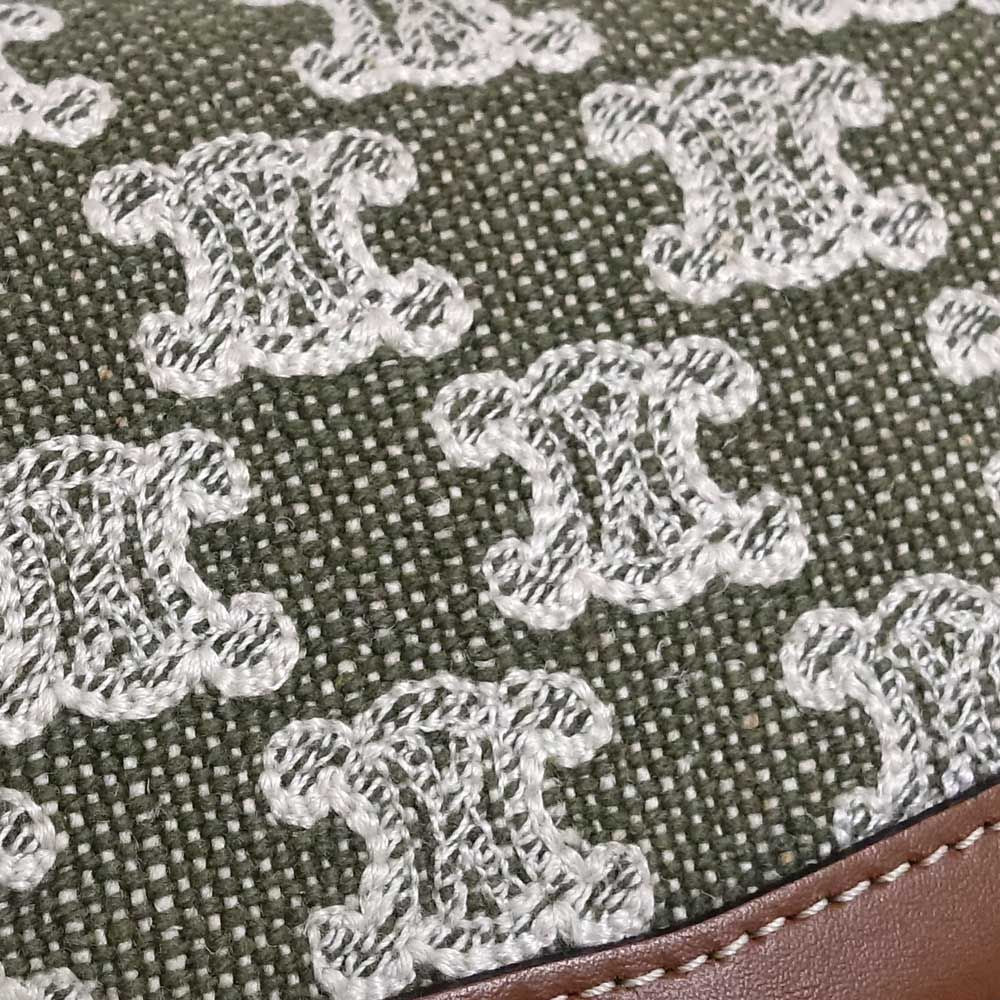 Celine Teen Triomphe Shoulder Bag Canvas Leather Green Brown Gold — view 8