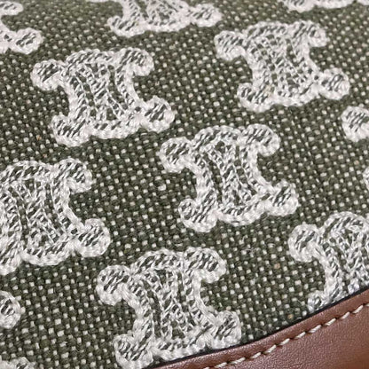 Celine Teen Triomphe Shoulder Bag Canvas Leather Green Brown Gold — view 8