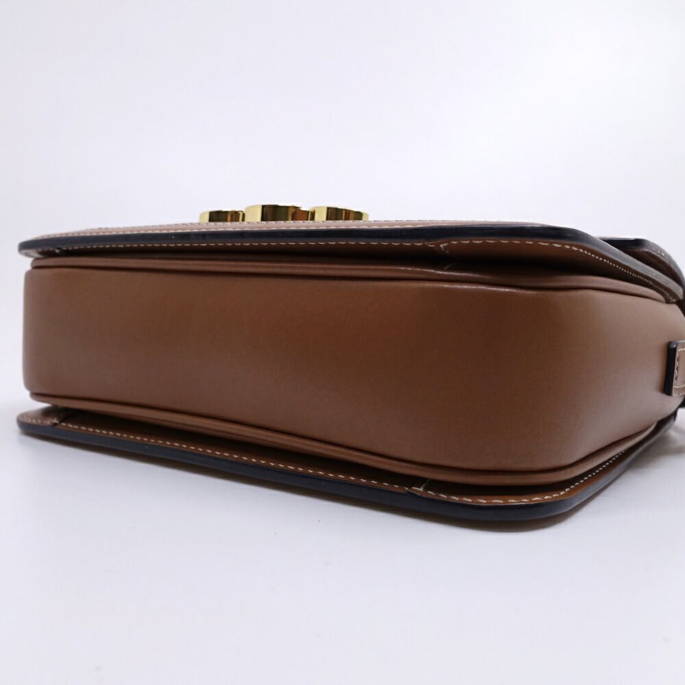 Celine Teen Triomphe Shoulder Bag Canvas Leather Green Brown Gold — view 4