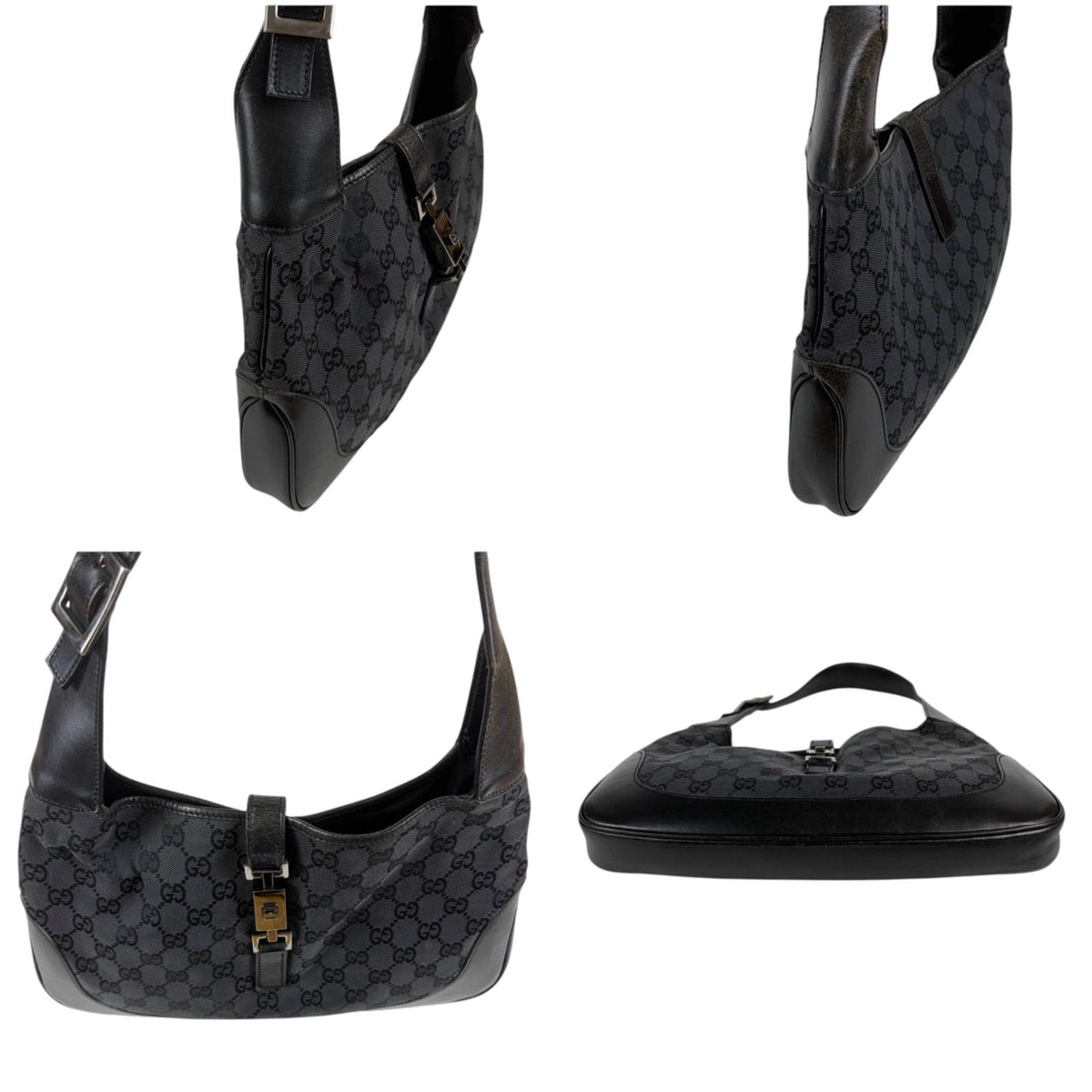 Gucci Jackie Hobo GG Canvas Black Line Shoulder Bag — view 3