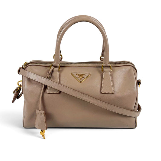 Prada Triangle Logo 2-Way Top Handle Trial Patch Top Satchel Saffiano Leather