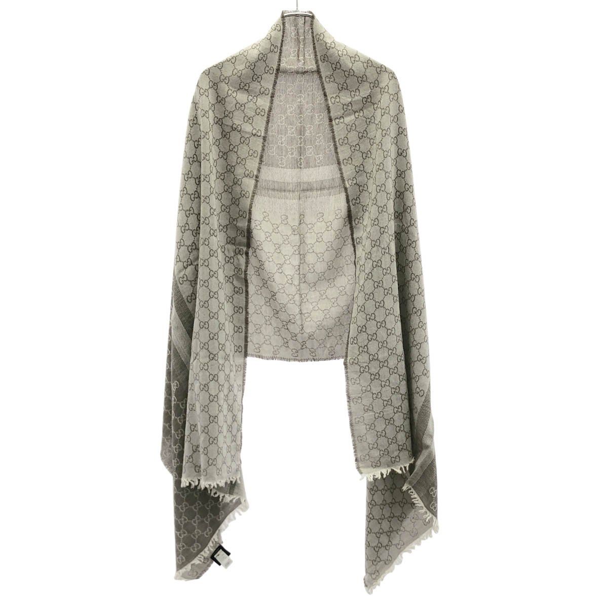 Gucci Wool Silk GG Shawl Gray Scarf