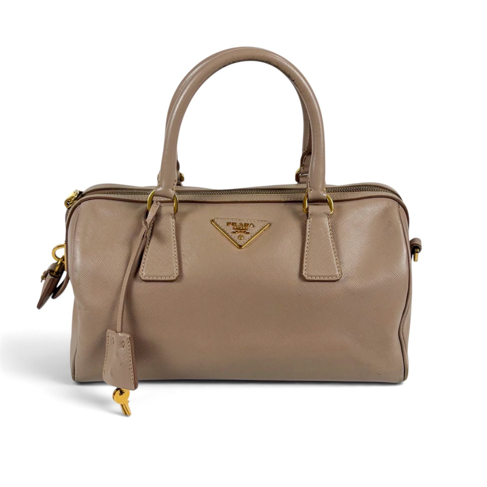 Prada Triangle Logo 2-Way Top Handle Trial Patch Top Satchel Saffiano Leather — view 2