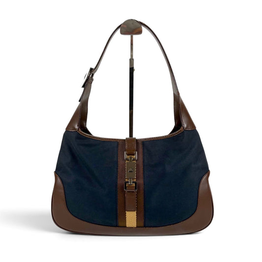 Gucci Jackie Canvas Hobo Line Shoulder Bag Sherry Brown Navy