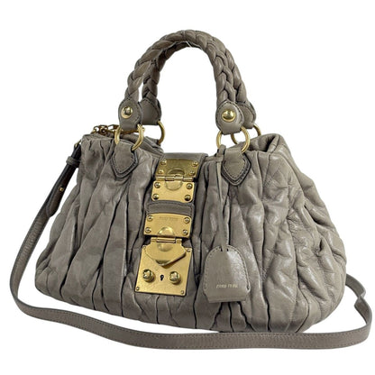 Miu Miu Matelasse Handle 2-Way Leather Gray Handbag