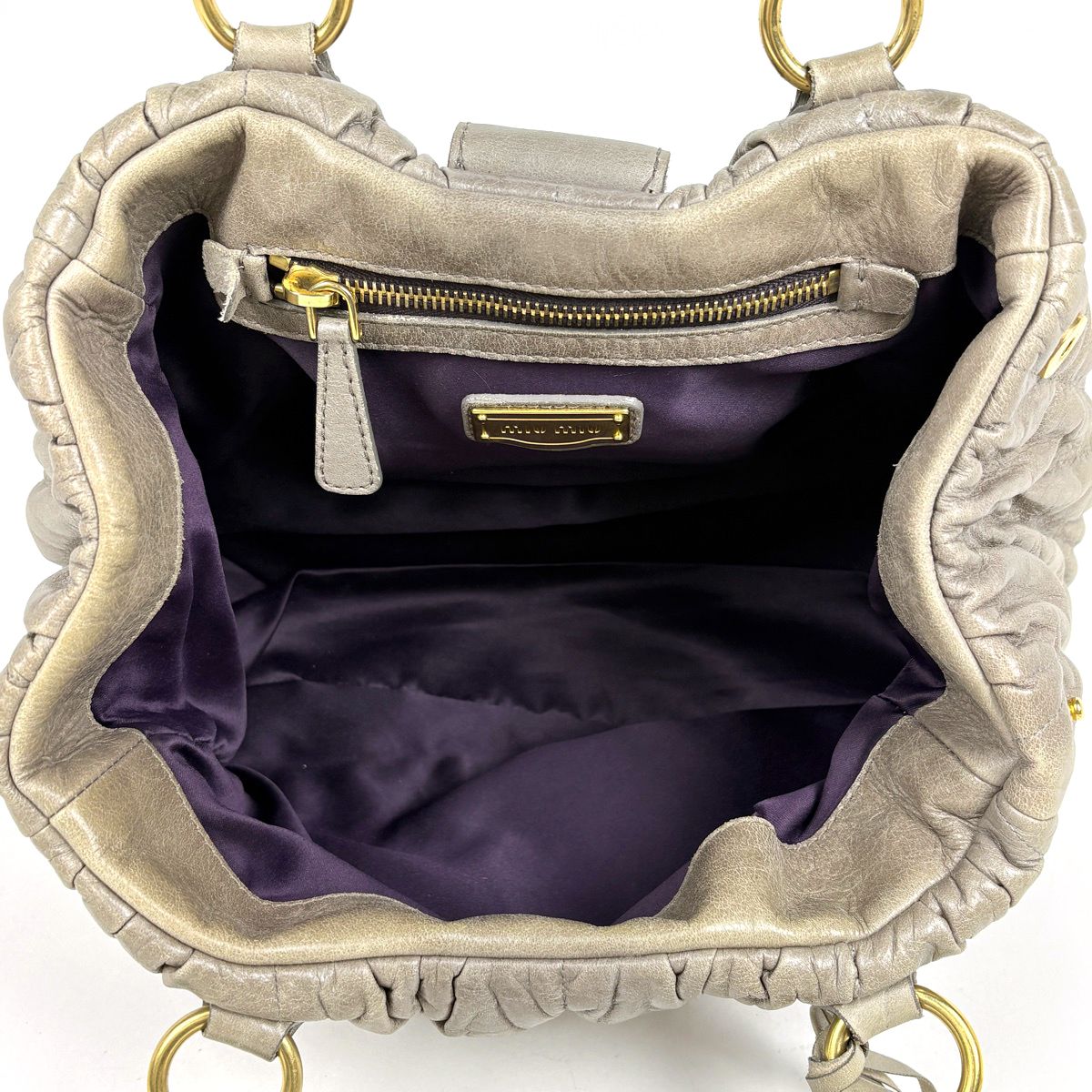 Miu Miu Matelasse Handle 2-Way Leather Gray Handbag — view 8