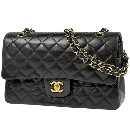 Chanel Quilted Double Flap Chain Shoulder Bag CC Logo Leather Black
