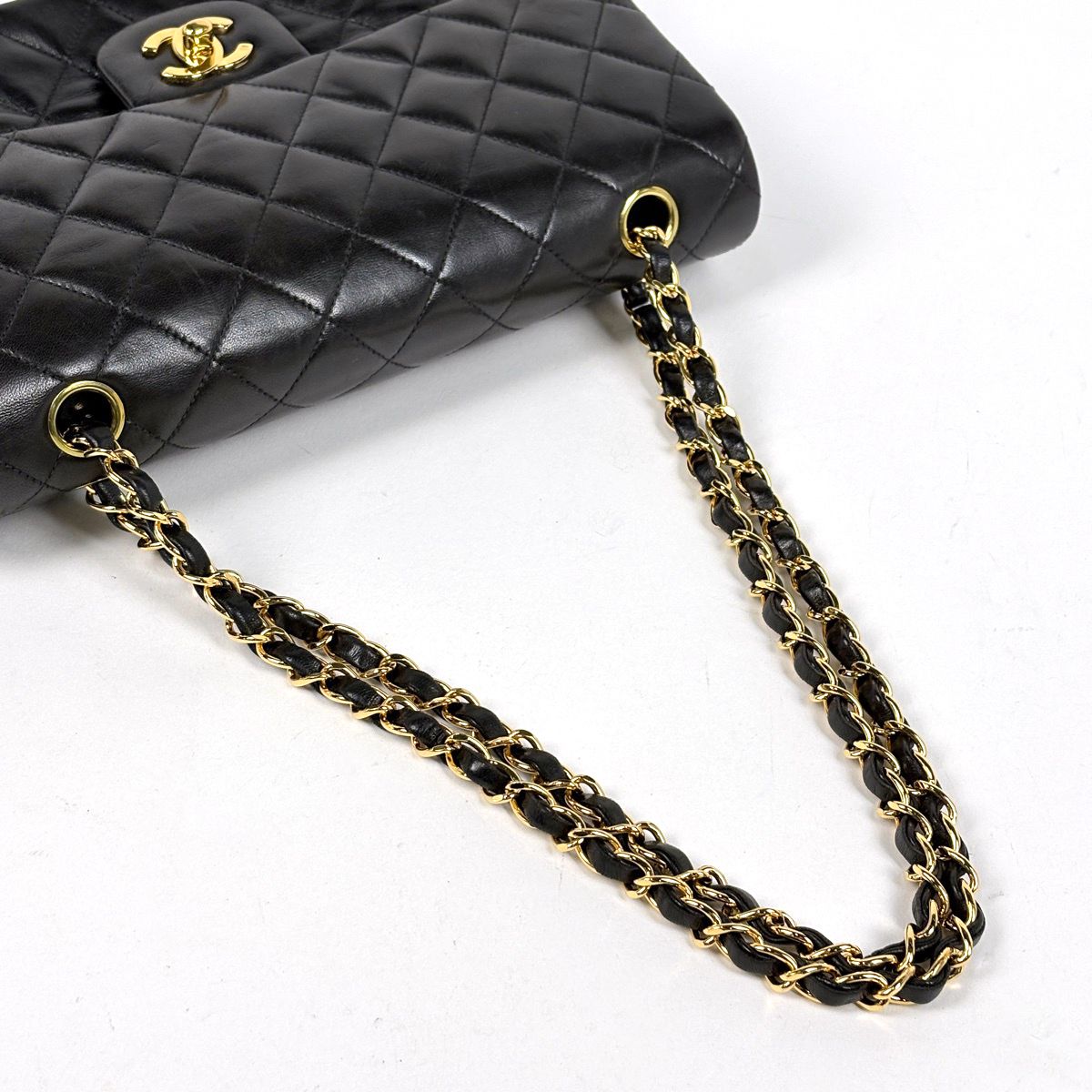 Chanel Quilted Double Flap Chain Shoulder Bag CC Logo Leather Black — view 7