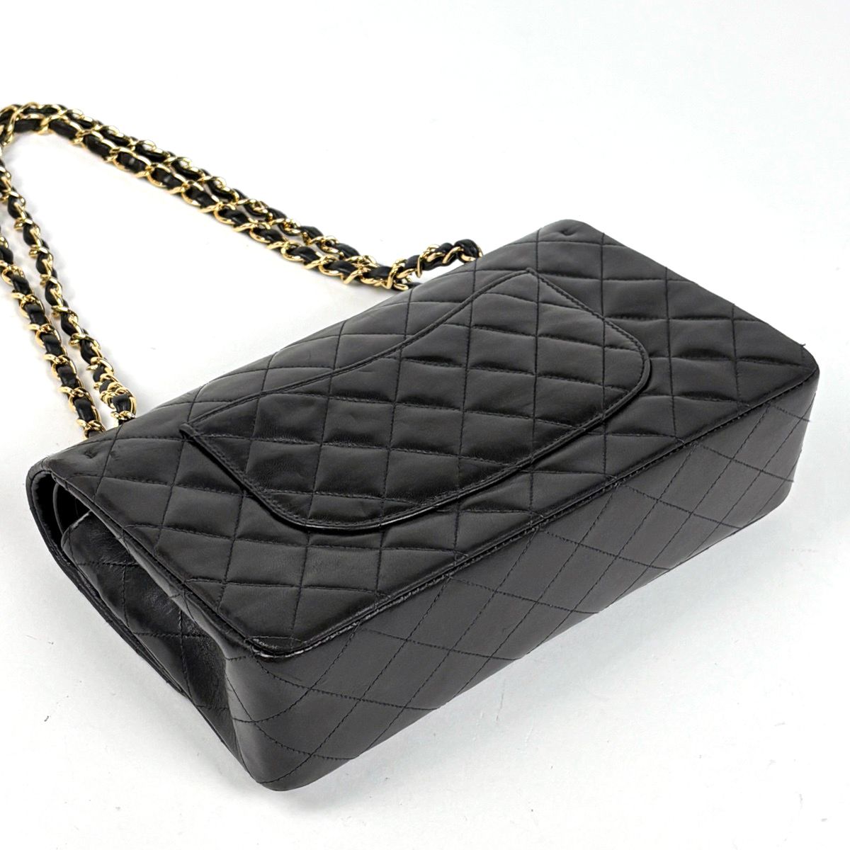 Chanel Quilted Double Flap Chain Shoulder Bag CC Logo Leather Black — view 2