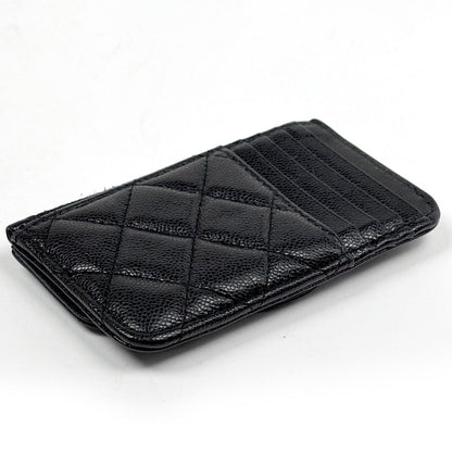 Chanel CC Logo Coin Purse Card Case Quilted Caviar Leather Black AP — view 2