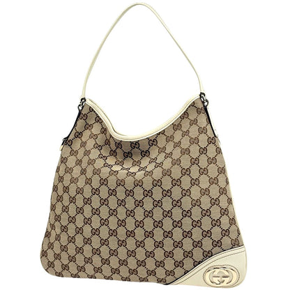 Gucci GG Pattern Shoulder Bag Canvas Beige White
