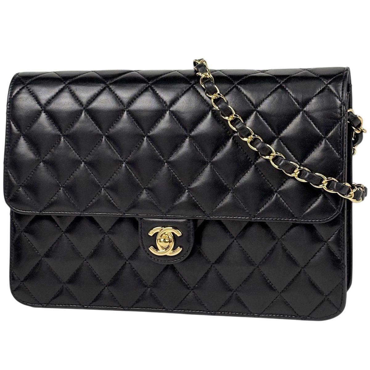Chanel Quilted Single Flap Chain Shoulder Bag CC Logo Leather Black