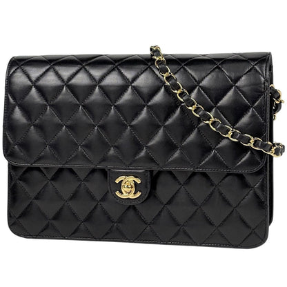 Chanel Quilted Single Flap Chain Shoulder Bag CC Logo Leather Black