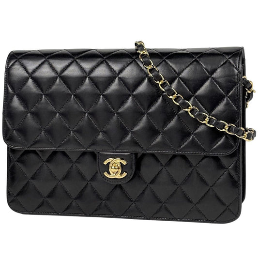 Chanel Quilted Single Flap Chain Shoulder Bag CC Logo Leather Black