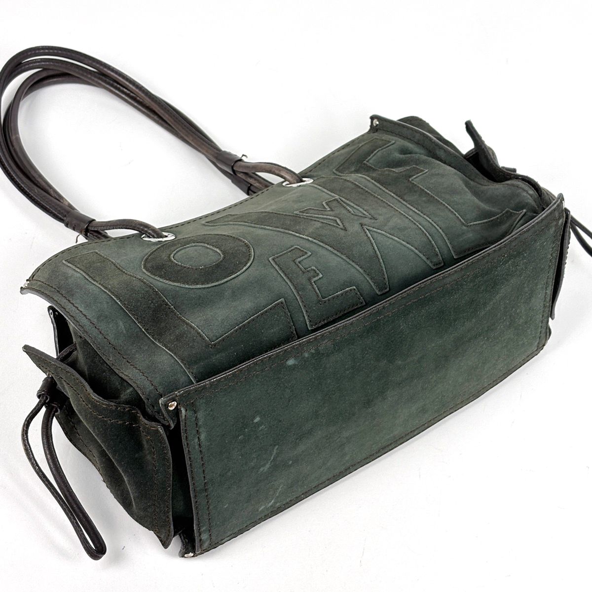 Loewe Anagram Shoulder Bag Suede Green Brown — view 2