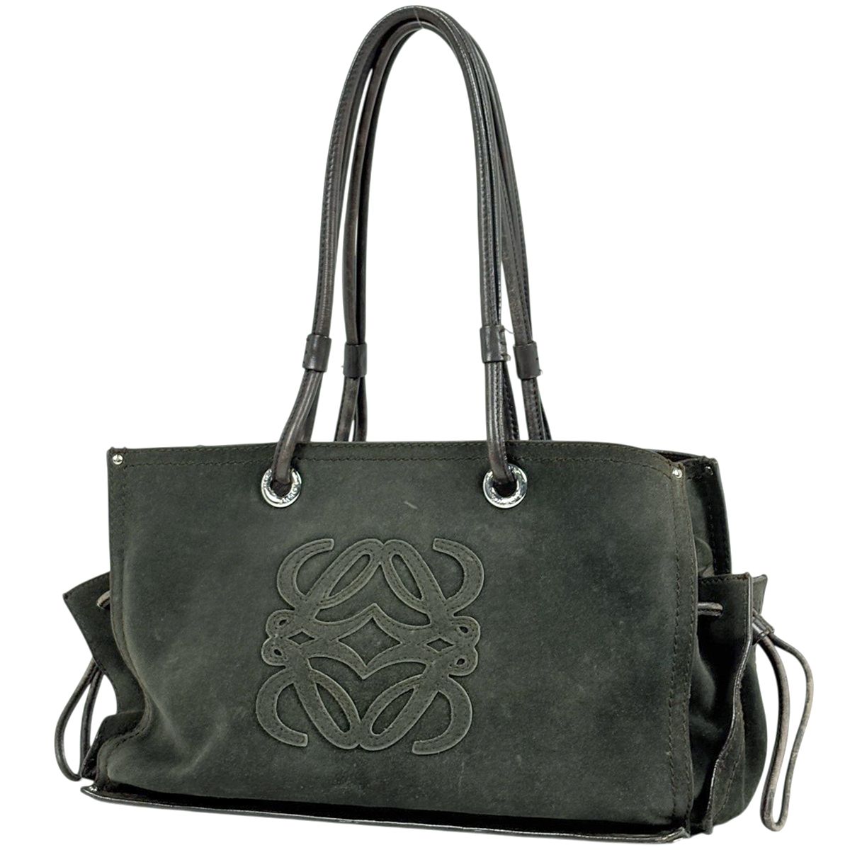 Loewe Anagram Shoulder Bag Suede Green Brown