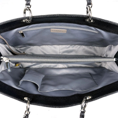 Chanel CC Logo Chain Tote Bag Quilted Caviar Leather Black — view 7