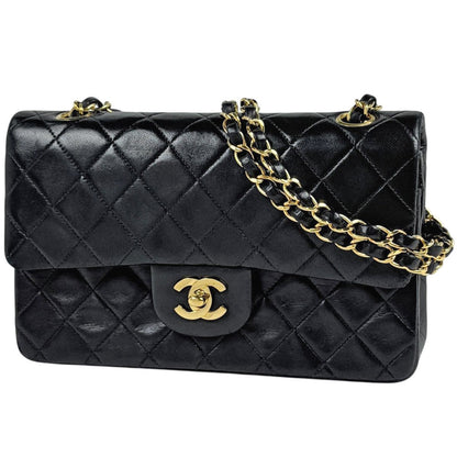 Chanel Quilted Double Flap Chain Shoulder Bag CC Logo Leather Black