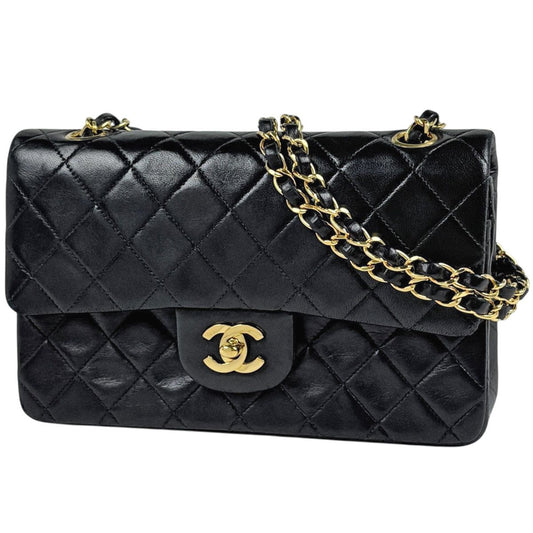 Chanel Quilted Double Flap Chain Shoulder Bag CC Logo Leather Black