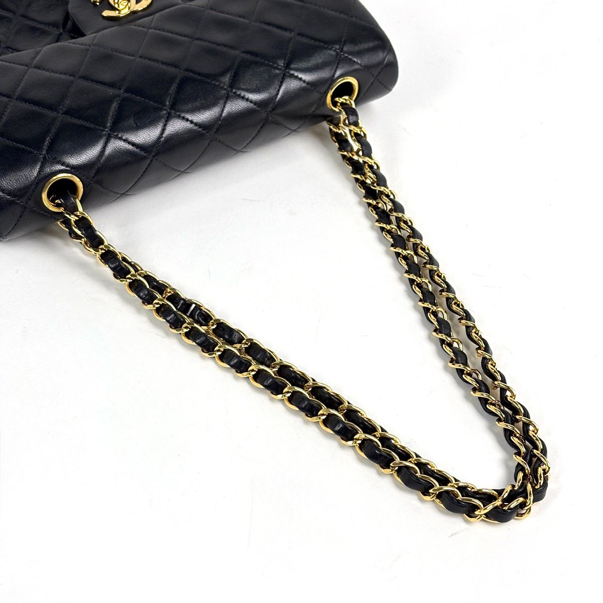 Chanel Quilted Double Flap Chain Shoulder Bag CC Logo Leather Black — view 6