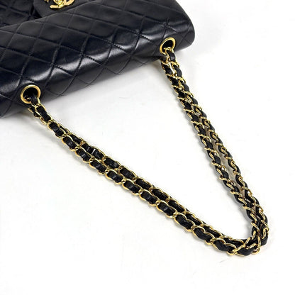 Chanel Quilted Double Flap Chain Shoulder Bag CC Logo Leather Black — view 6