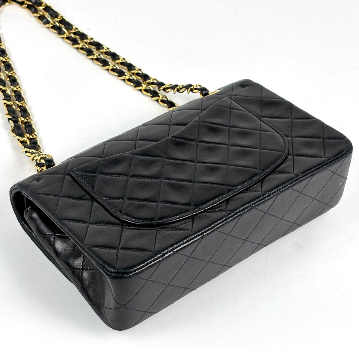 Chanel Quilted Double Flap Chain Shoulder Bag CC Logo Leather Black — view 2