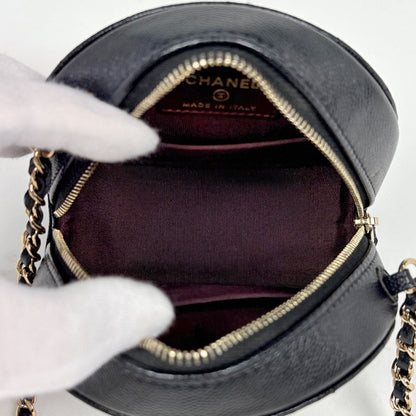 Chanel CC Logo Round Chain Shoulder Bag Quilted Classic Caviar Leather Black — view 8