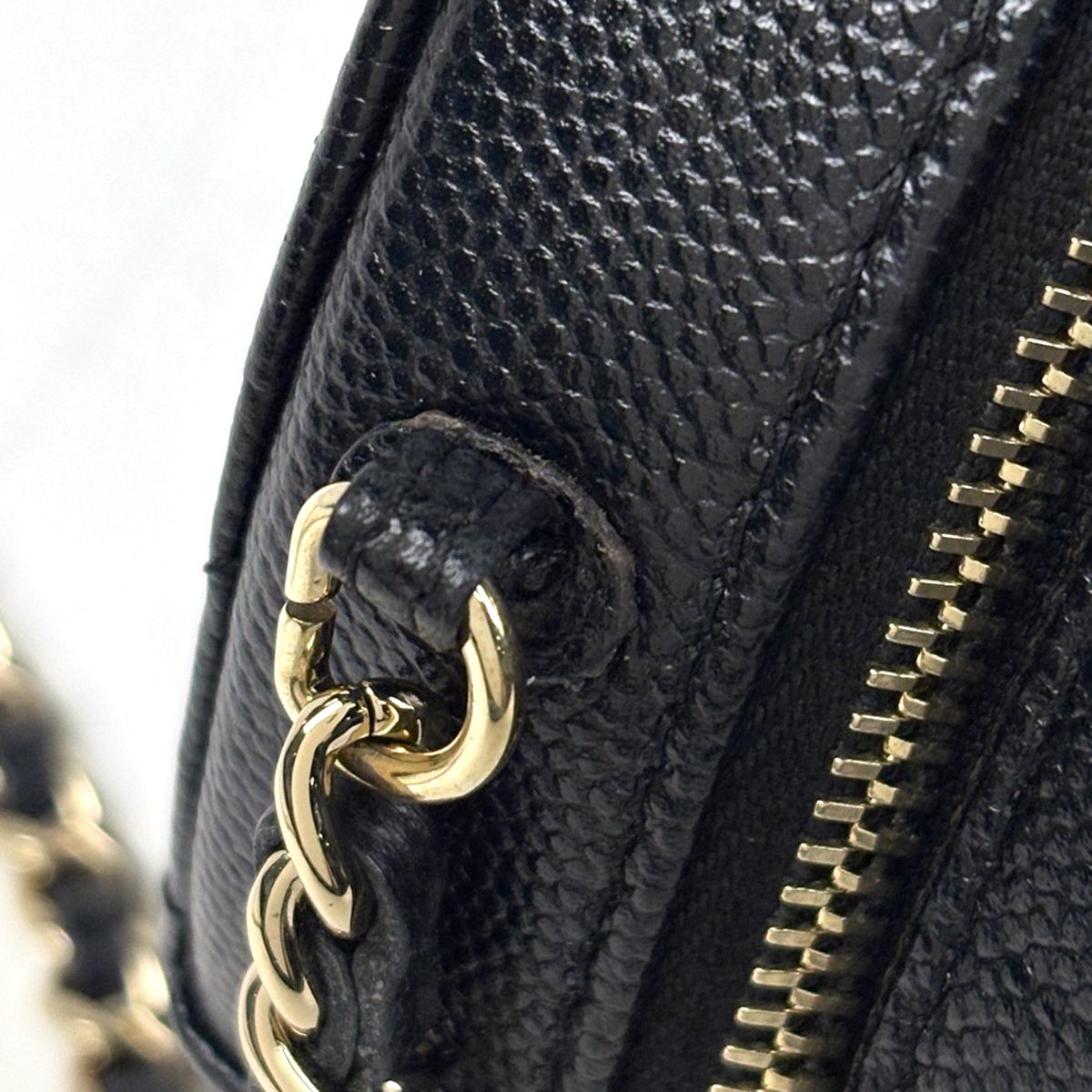 Chanel CC Logo Round Chain Shoulder Bag Quilted Classic Caviar Leather Black — view 4