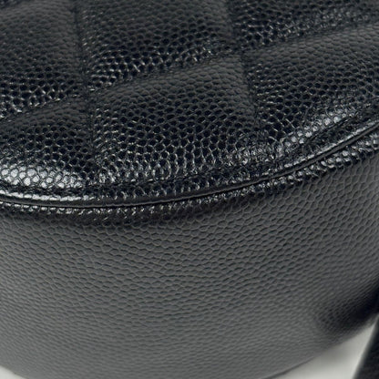 Chanel CC Logo Round Chain Shoulder Bag Quilted Classic Caviar Leather Black — view 3