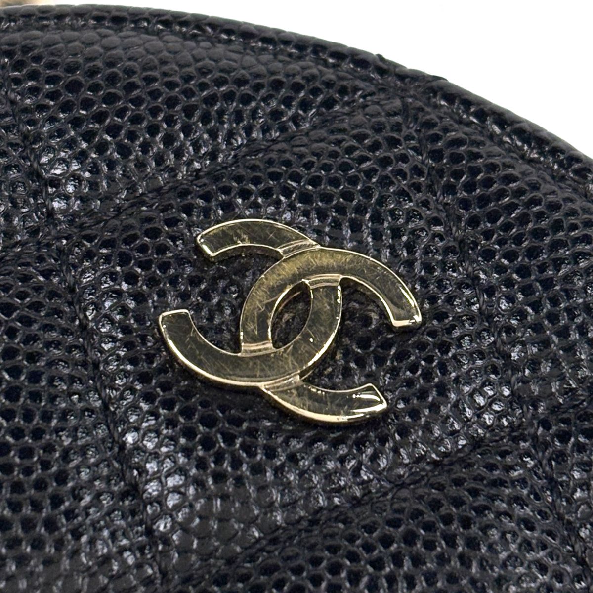 Chanel CC Logo Round Chain Shoulder Bag Quilted Classic Caviar Leather Black — view 5
