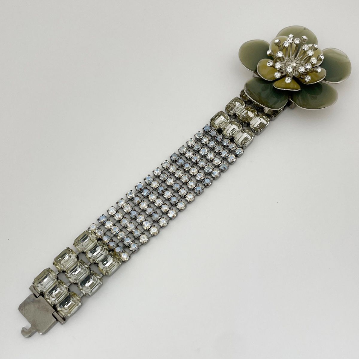 Miu Miu Bracelet Flower Metal Rhinestone Silver — view 2