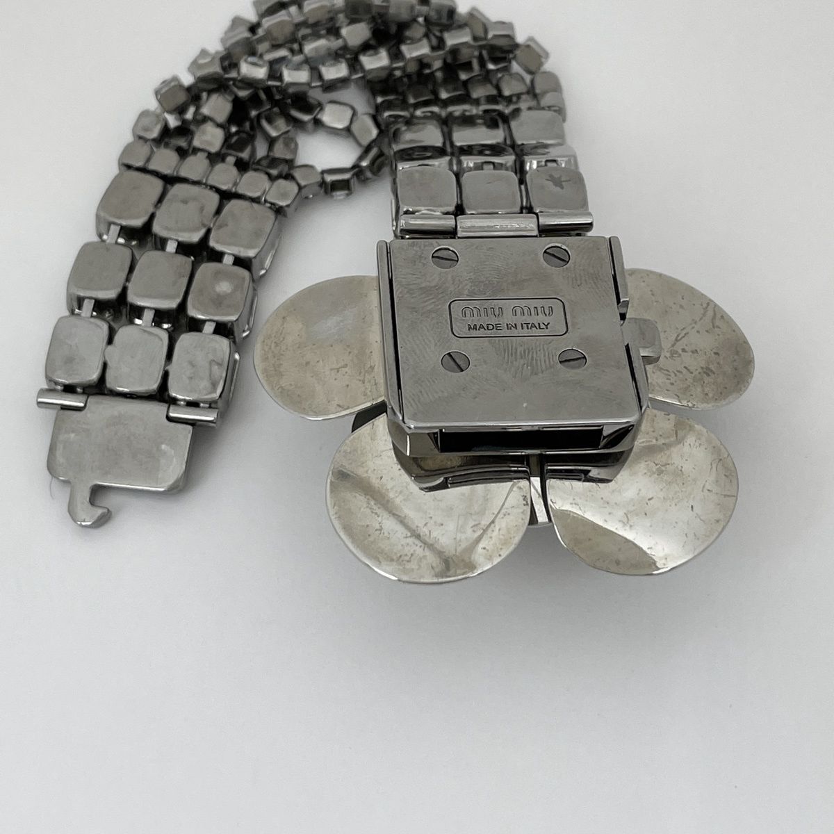 Miu Miu Bracelet Flower Metal Rhinestone Silver — view 3