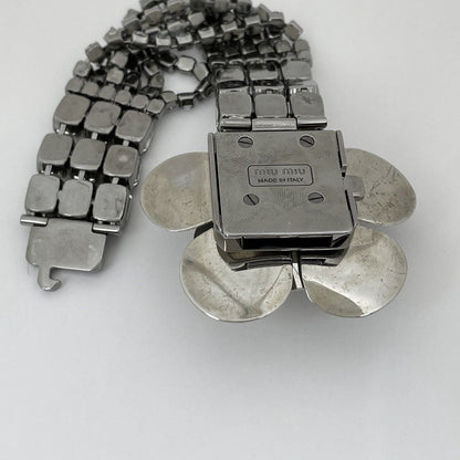 Miu Miu Bracelet Flower Metal Rhinestone Silver — view 3
