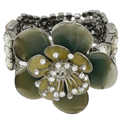 Miu Miu Bracelet Flower Metal Rhinestone Silver