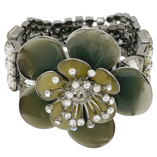 Miu Miu Bracelet Flower Metal Rhinestone Silver