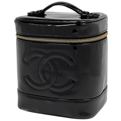 Chanel Makeup Pouch CC Logo Vanity Enamel Patent Leather Black