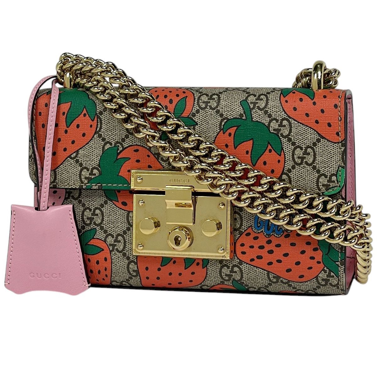 Gucci Shoulder Bag GG Pattern Supreme Strawberry Beige Pink Multicolor