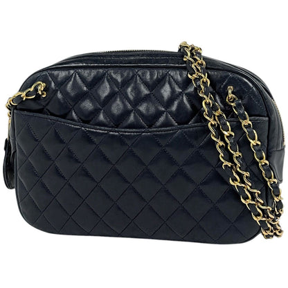Chanel Shoulder Bag CC Logo Leather Navy