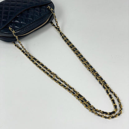 Chanel Shoulder Bag CC Logo Leather Navy — view 7