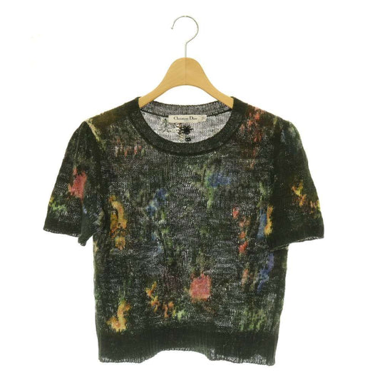 Dior Petites Fleurs Hemp Floral Print Crop Top Knit Khaki Sweater