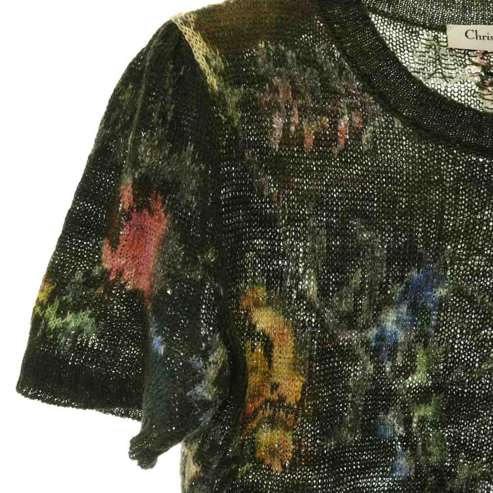 Dior Petites Fleurs Hemp Floral Print Crop Top Knit Khaki Sweater — view 4