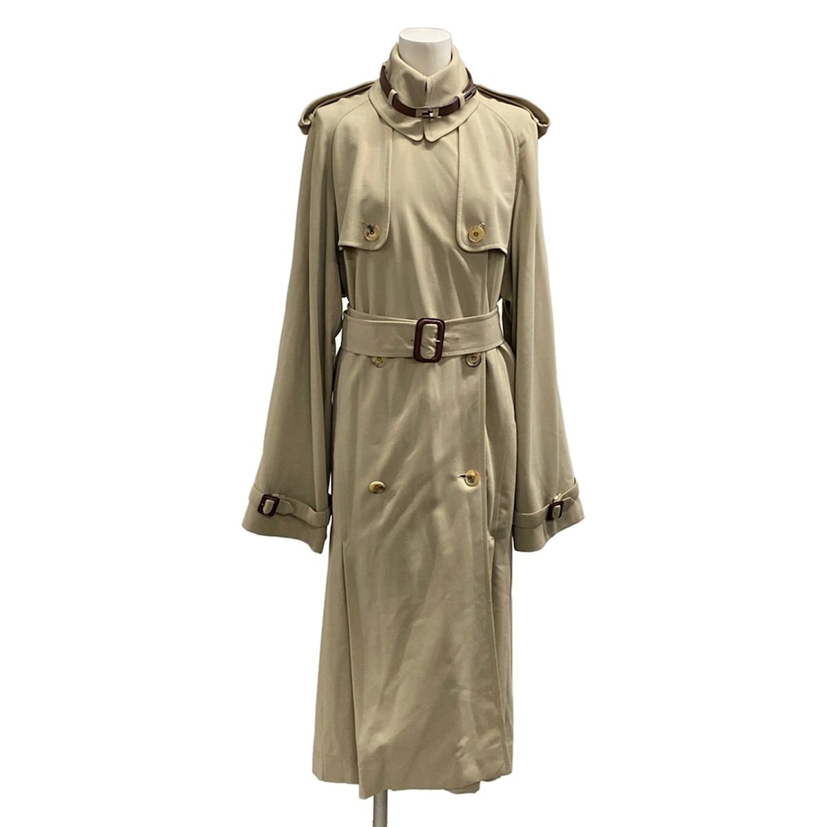 Hermes Trench Coat S Beige Wool 36