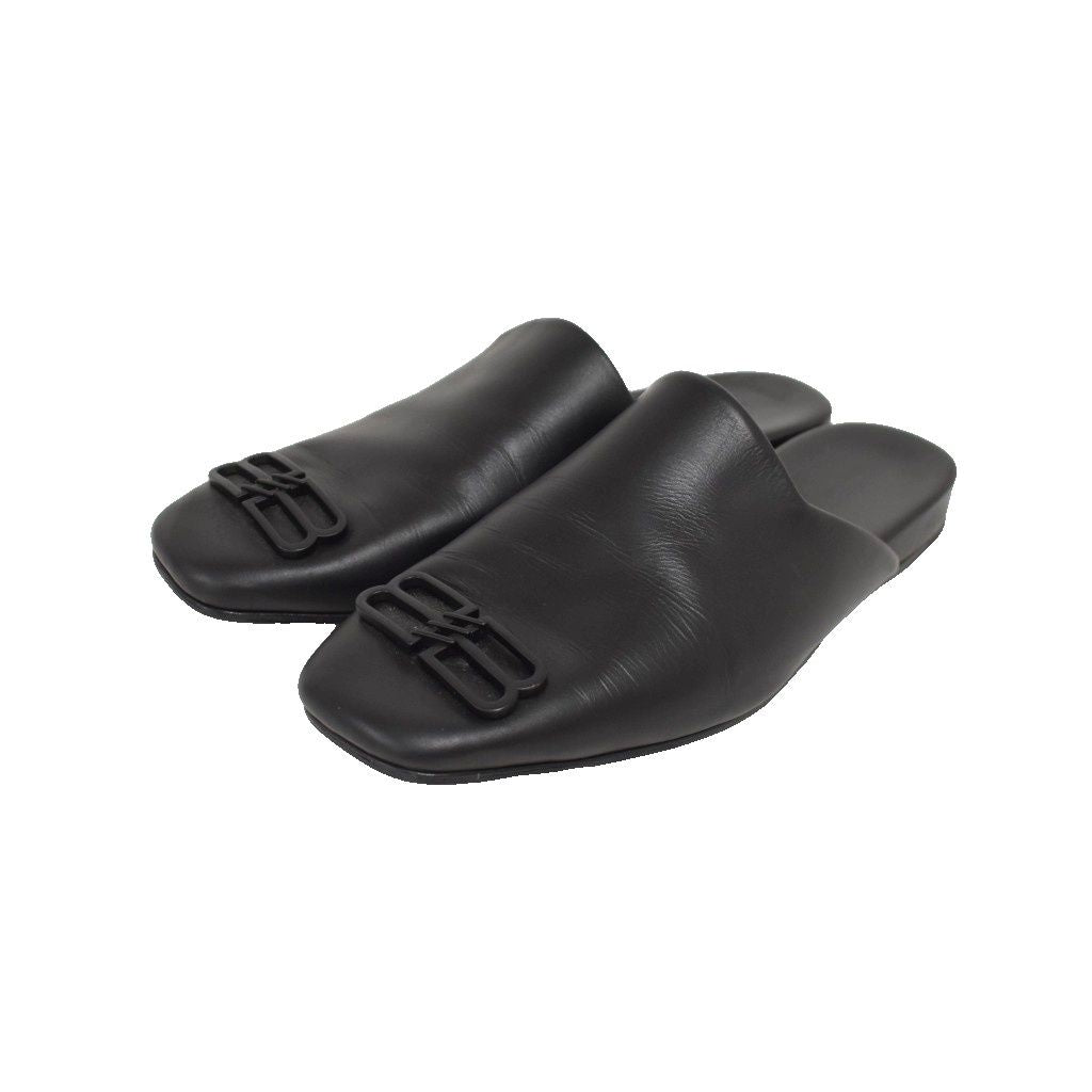 Balenciaga Cosy BB Sandals Slippers Leather Logo Black