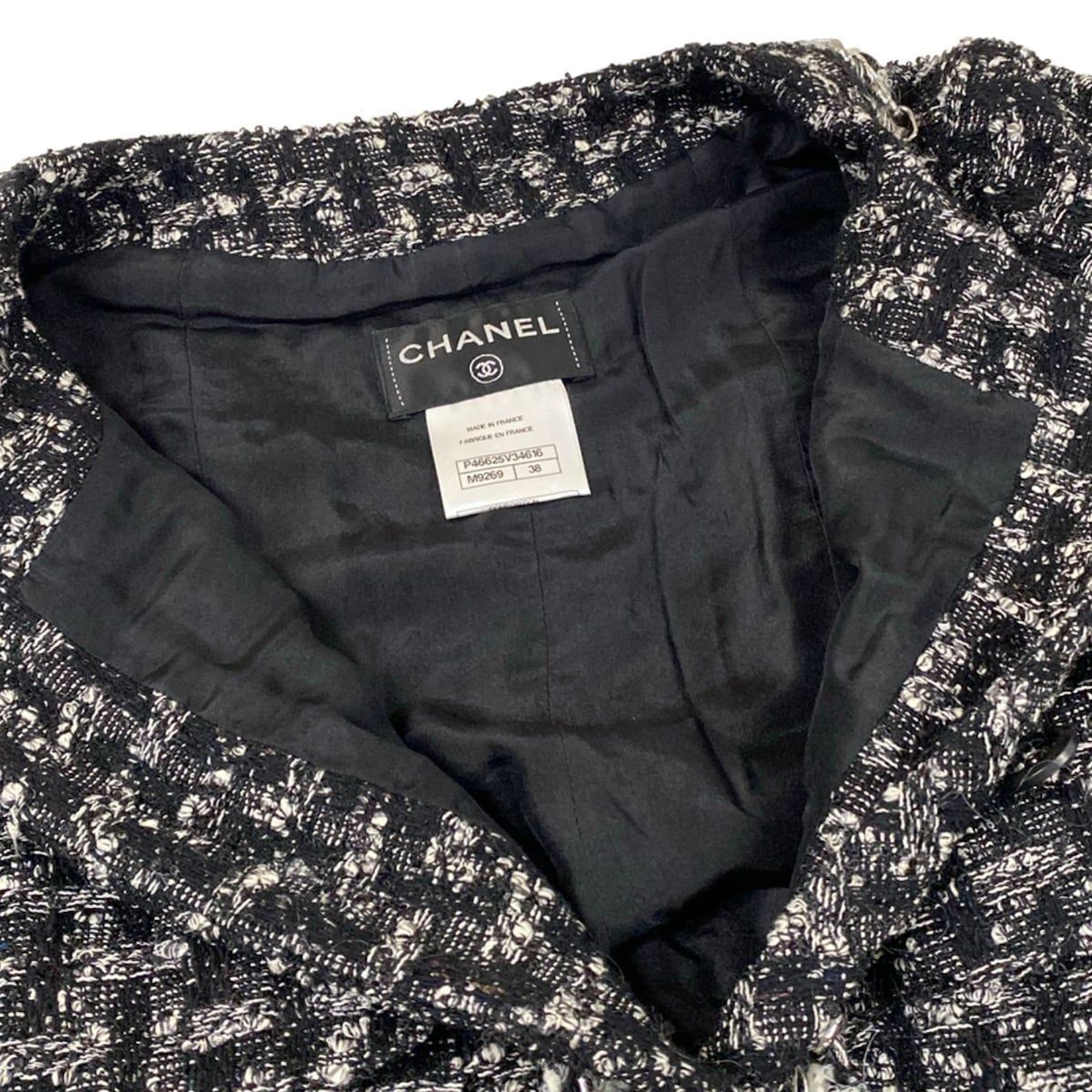 Chanel Coat M p Black White Tweed 3/4 Sleeve Chain Fall Winter Wool 38 — view 8