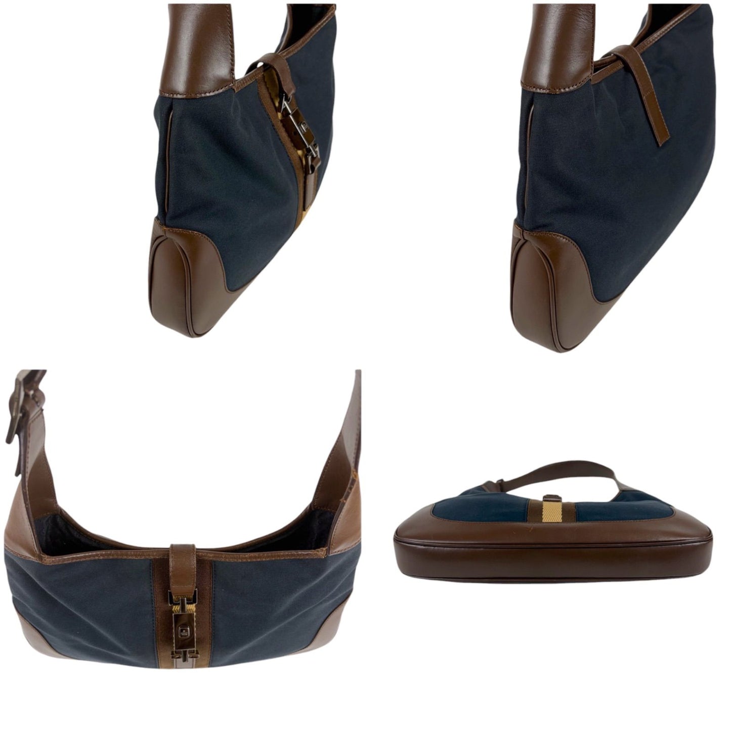 Gucci Jackie Canvas Hobo Line Shoulder Bag Sherry Brown Navy — view 3