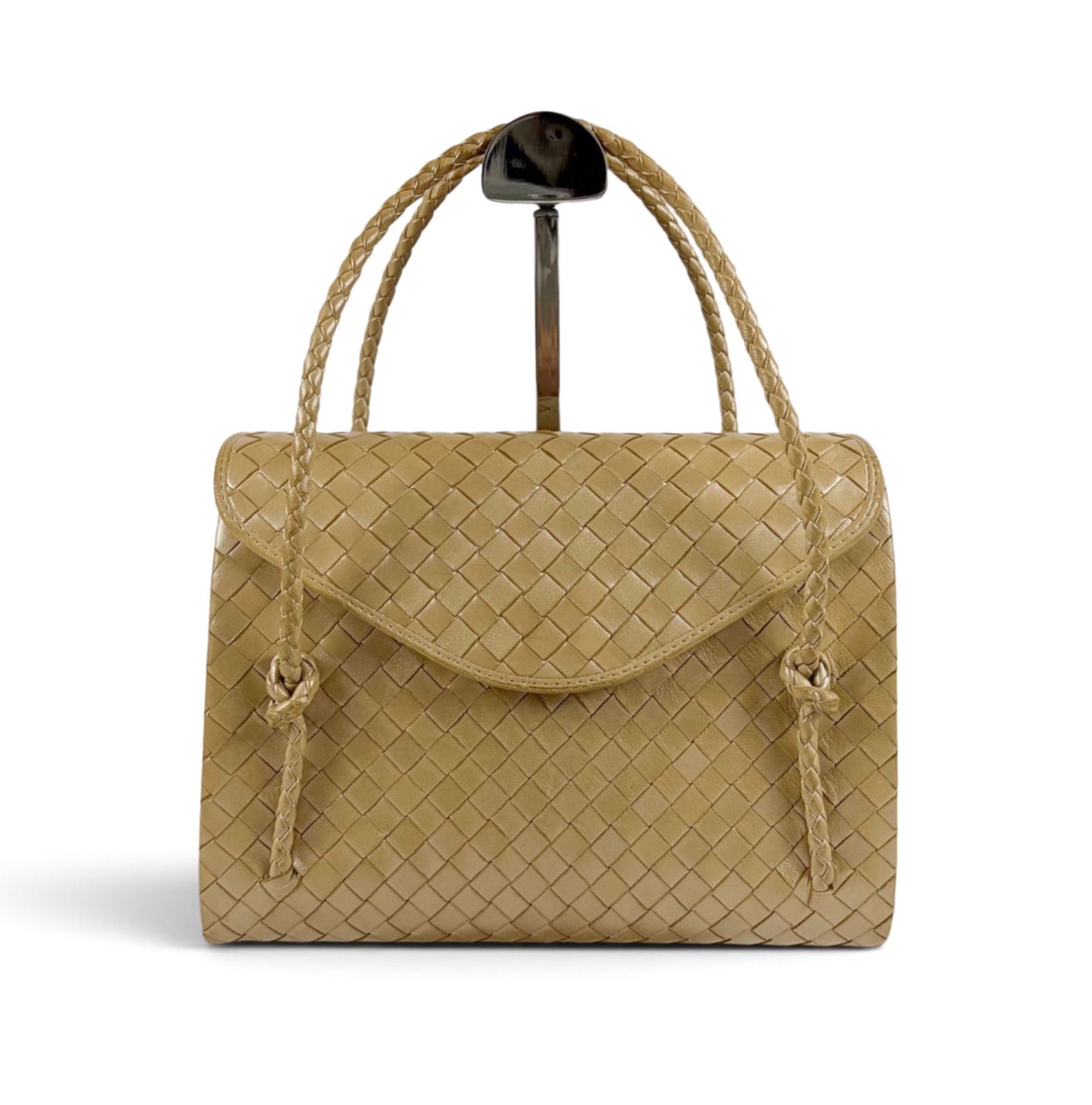 Bottega Veneta Intrecciato Leather Top Handle Bag Beige