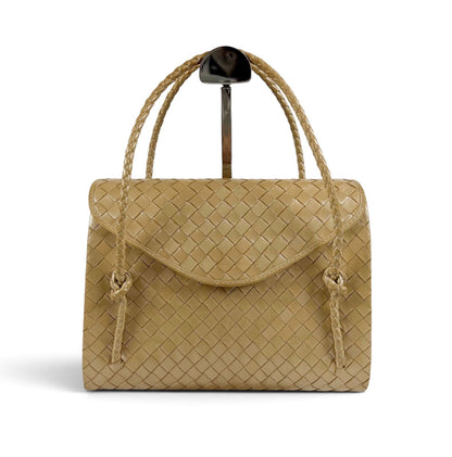 Bottega Veneta Intrecciato Leather Top Handle Bag Beige